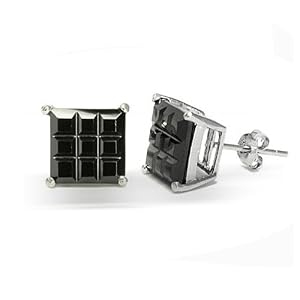 Bling Jewelry Sterling Silver Mens Unisex Black Onyx Invisible Cut CZ Stud... by