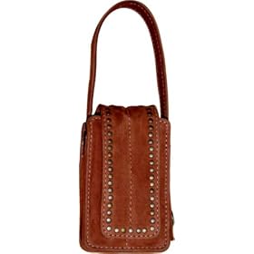 Nicole Miller Suede Front Flap Universal Cell Phone Carry Case with Hand Strap, Brown with Studs