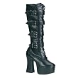 4 3/4 Inch Hot Platform Boots Gothic Knee Boots 4 Buckle Boot Black PU