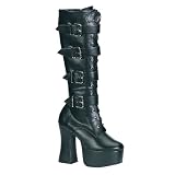 4 3/4 Inch Hot Platform Boots Gothic Knee Boots 4 Buckle Boot Black PU