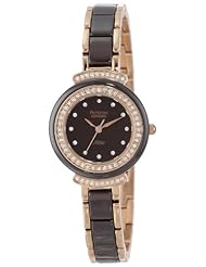 Armitron Womens 75/5038BNRG Swarovski Crystal Accented Brown Ceramic Link Rosegold-Tone Bracelet Watch