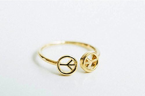 Double Peace Sign Knuckle Ring, Knuckle Ring,pinky Ring,midi Ring,mid Knuckle Ring,gold Knuckle Ring,adjustable,cute Ring,unique (Gold)