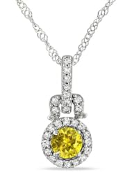 14K White Gold, Yellow and White Diamond Pendant with Chain, (.25 cttw, GH Color, I1-I2 Clarity), 17"