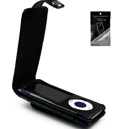 Apple iPod Nano 5th Generation (5G Video) Faux Leather Flip Case Cover (BLACK...