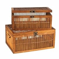 Household Essentials Bamboo Storage Chests with Hinged Lids, Small, Set of 2