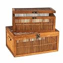 Household Essentials Bamboo Storage Chests with Hinged Lids, Small, Set of 2