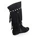 Refresh JOLIN-06 Women's Fringe Studded Flat Heel Zipper Under Knee High Boots