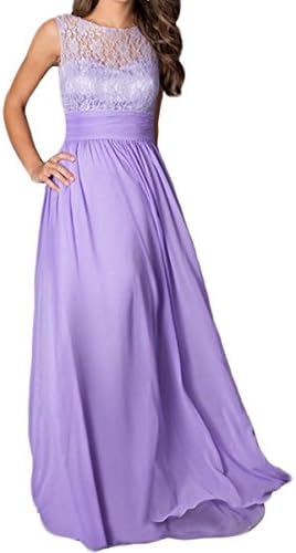 GRZ Women's Lace Bridesmaid Dress V Back Sleeveless Chiffon Long Evening Gown, Purple, US Size M=Tag Size L