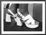 Close-Up Photograph of Feet in a Pair of White Platform Sandals Collections Framed Art Poster Print, 17x13