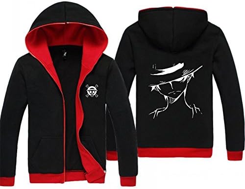 DGLF Unisex Adult Anime Black One Piece Luffy Casual Hooded Sweatshirt Hoodie Jacket Coat Size M