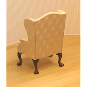 Upholstered Dollhouse Miniature Wing Chair in Pale Apricot Cotton