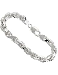 Sterling Silver Italian Rope Chain Necklaces & Bracelets 7 mm Diamond-cut Handmade Nickel Free, sizes 8 - 30 inch