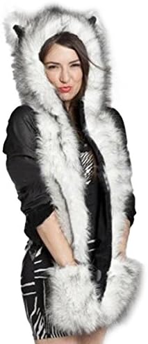Rumas Women Faux Fur Beanie Warm Winter Hat Gloves Pocket (B)