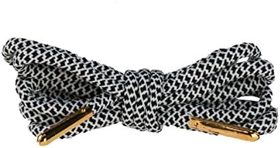 cfsky Adult Gold Aglet Reflective Shoelace Round Black and White Color