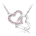 Fancy 18k White Gold Plated Pink Swarovski Austrian Crystal Elements Beautiful Double Heart Charm Pendant Necklace Elegant Crystal Fashion Jewelry