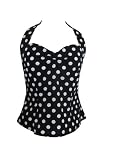 Skelapparel Pinup 50's Style Black and White Polka Dot Halter Top (12)