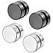 INBLUE Men,Women's 8mm Stainless Steel Stud Earrings Silver Tone Black Plugs Expander Non Pierce Body Jewelry Round Magnetic Set（ 2 Pairs ）