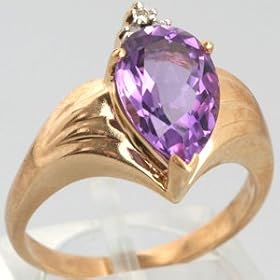 10K Yellow Gold Amethyst and Diamond Ring - OldCities Vintage Jewelry by