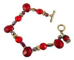 Bracelet - B14 - Handmade Glass & Fire-Polished Beads - Side Drilled Beads - Toggle Closure ~ Siam (Red)