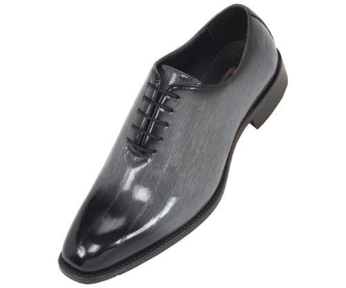 Bolano Mens Exotic Faux Eel Print Oxford Dress Shoe in Grey and Black: Style Brayden Grey -011
