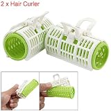 Ladies White Green Plastic Hair Curler Roller Clip 2 PCS