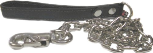 Top Dog Black Leather Dog Chain Leash 4 ft Lead