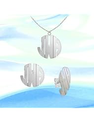 Monogram Set 1/2 inch 14K White Gold Personalized Cutout Handcrafted Initial Necklace and Earring Set - Made in USA