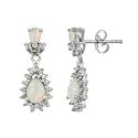 Sterling Silver Diamond-Accent Teardrop Created-Opal Drop Post Earrings