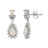 Sterling Silver Diamond-Accent Teardrop Created-Opal Drop Post Earrings