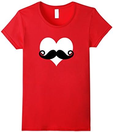 Mustache Valentines Day T Shirt with Heart for Men and Boys  - Female Medium - Red