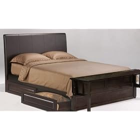 Coriander Multi Sized Platform Bed w/ Dark Chocolate Finish + 2-Drawer Set & Footboard Bench