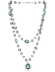 Dana Kellin Classic Double Strand of Pearls and Aqua Quartz with a Timeless Pendant Necklace