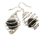 Bloodstone Earrings 05 Cage Green Stone Sterling Silver Spiral Coil Gemstone Rock Circulation Reiki Healing 1.6