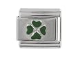 SilverBin Enamel Paint Good Luck Irish Four Leaf Clover Stainless Steel Italian Charm Link