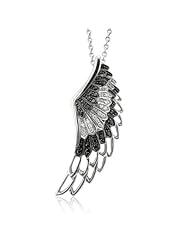 Sterling Silver Angel Feather Wing BLACK and WHITE Diamond Pendant Necklace (HI, I1-I2, 0.25 carat)