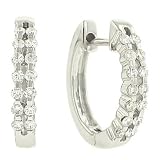 28 Stone Round 2 Row Hinged Hoop Earring .46cttw