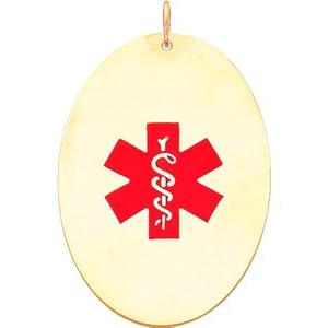 14K Yellow Gold Oval Enamel Medical ID Charm 50mm