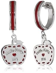 Hello Kitty Girls "Stitching" Sterling Silver Red Enamel Piping Apple Leverback Drop Earrings