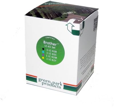 Green Park Products compatible with Brother LC61 Full Set of Premium Compatible Ink Cartridges. The Box Contains 1 of Each Color Black (LC61BK), Cyan (LC61C), Magenta (LC61M), Yellow (LC61Y) Inkjet Cartridges. LC-61