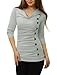 uxcell Women Cowl Neck Long Sleeves Buttons Decor Ruched Top Light Grey M