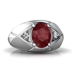 14K White Gold Oval Genuine Ruby Men's Men's Ring Size 8