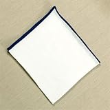 100% Linen Contrast Border Pocket Square Navy 000