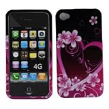 Purple Heart Rubberized Snap on Hard Skin Shell Protector Cover Case for Apple Iphone 4 4g + in Blister Retail Package