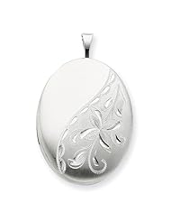 Sterling Silver 26mm Side Flowered Oval Locket 18" Necklace
