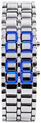 Deepon Modern Fashion Men's Lava Black Clock with Stainless Steel Lava LED Digital Bracelet 50m Waterproof Samurai Watch (Men(silver/blue))