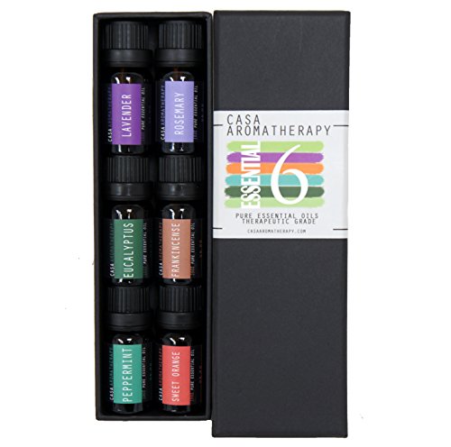 Casa Aromatherapy Essential 6 Therapeutic Grade Essential Oil Sampler Gift Set, (Pack of 6)