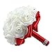 OurWarm® Red Crystal Roses Pearl Bridal Bridesmaid Wedding Bouquet Artificial Silk Flowers with 1pcs Glue Stick