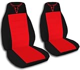 IMAGE OF 2 black and red car seat covers with a bull skull for a 2002 Ford Focus