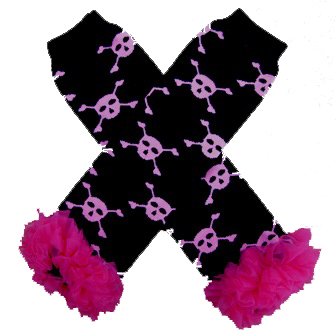 Black with Hot Pink Skulls & Hot Pink Chiffon Ruffle Leg Warmers