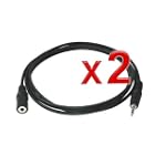 2 Pcs of 3.5 mm Male/Female Stereo Audio Extension Cable, 12 Ft, Black